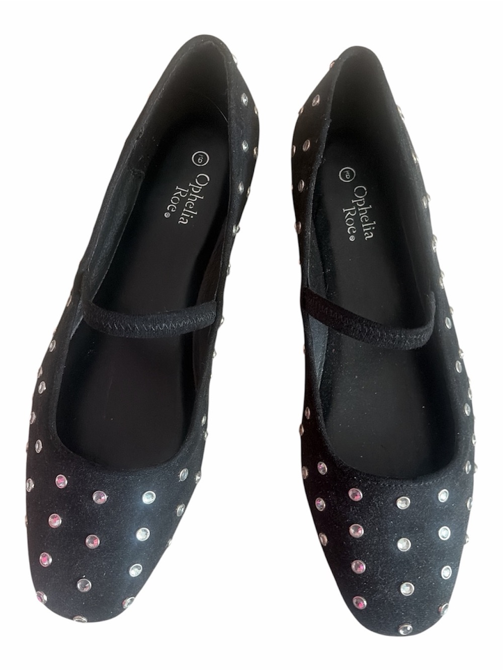 Ophelia Rose Black Stud-Embellished Mary Jane Flats